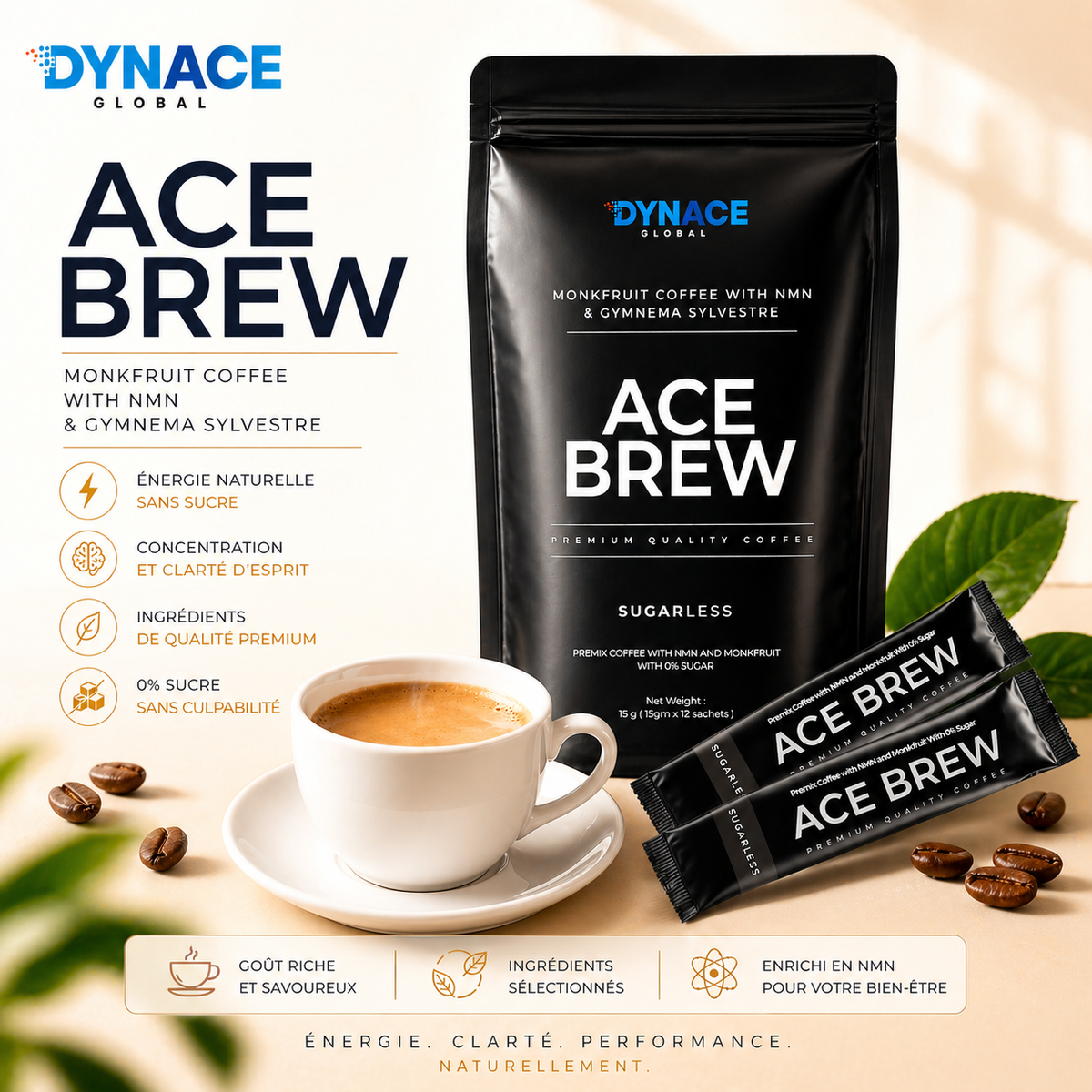 Dynace Ace Brew stick café premium — présentation format et texture