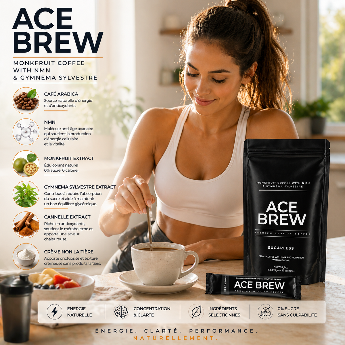 Dynace Ace Brew préparation — 1 stick dans 120 à 180 ml d'eau chaude