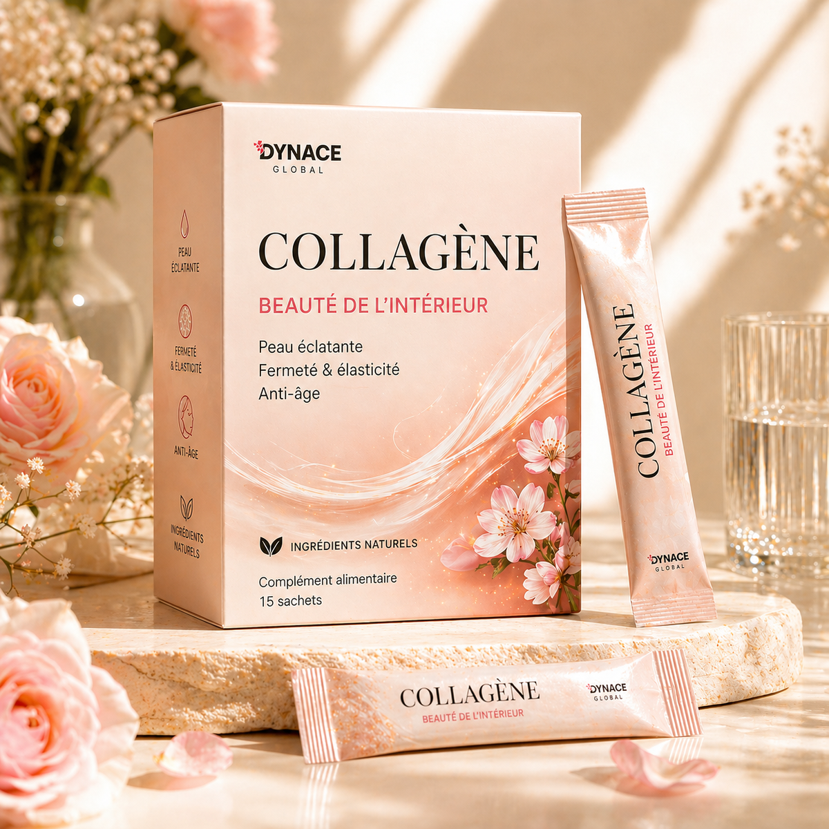Dynace Collagène marin — boîte 15 sachets 3000mg formule nocturne Sip Sleep Shine