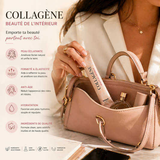 Dynace Collagène sachet — texture poudre collagène marin GABA NMN et vitamine C