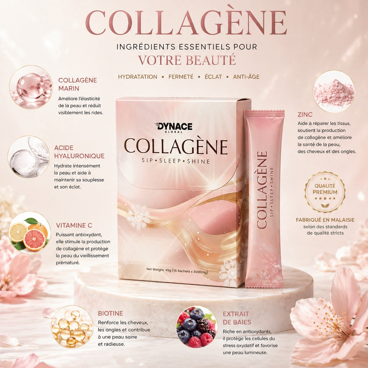 Dynace Collagène lifestyle — rituel nocturne bien-être et récupération naturelle