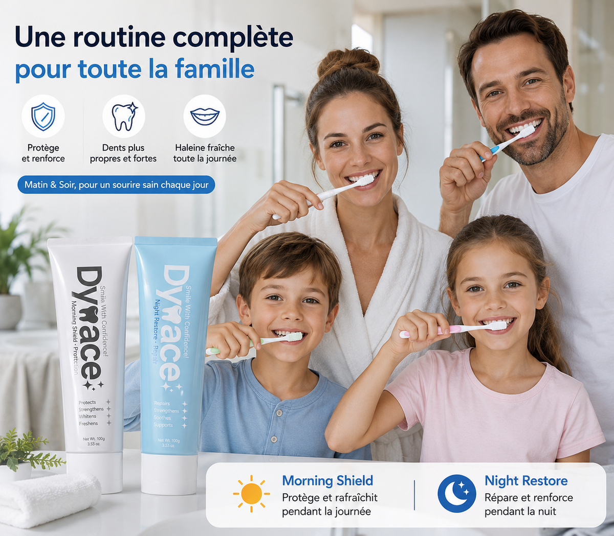 Dynace Morning Shield & Night Restore — routine bucco-dentaire complète ingrédients naturels
