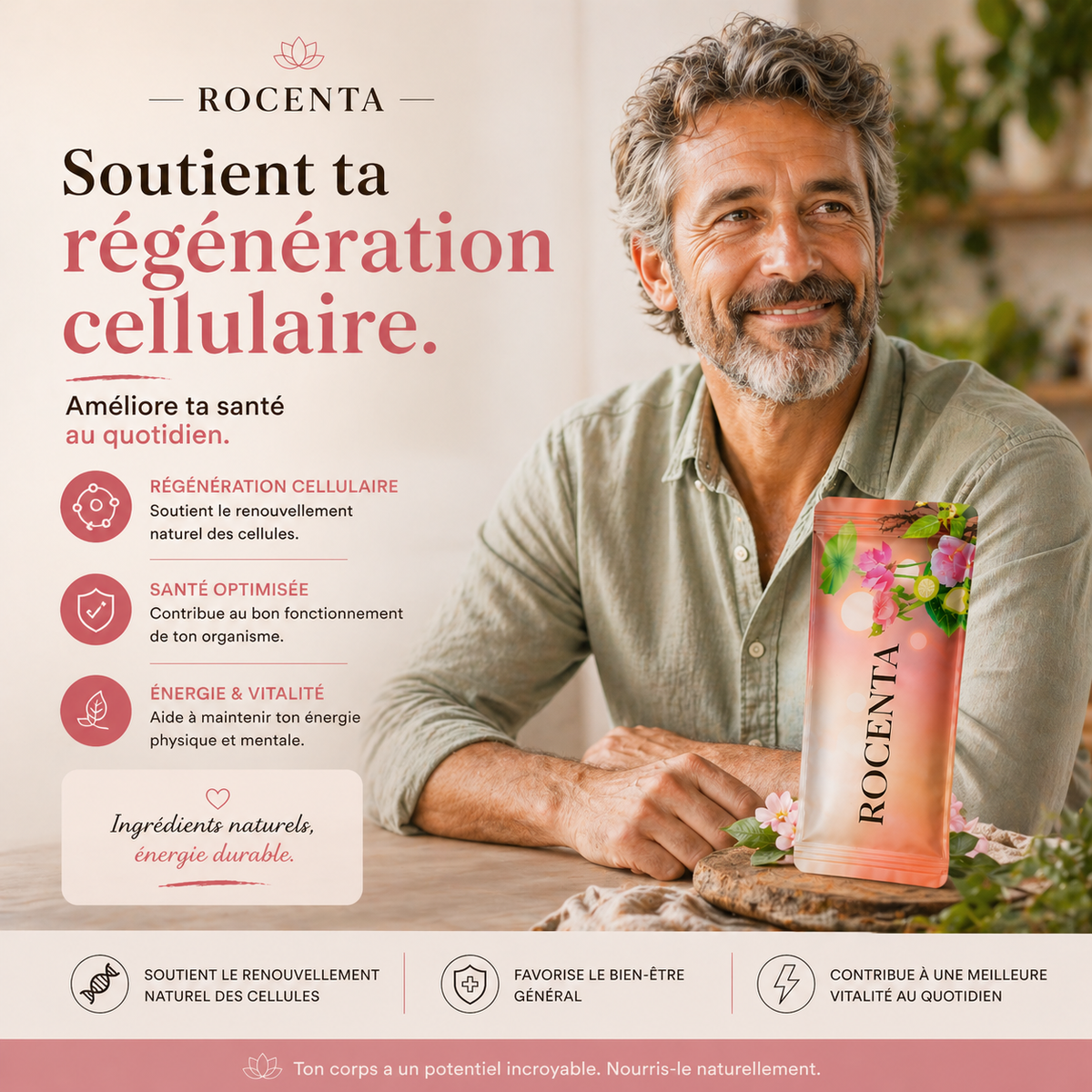 Dynace Rocenta formulation complète — actifs botaniques, enzymes et multivitamines